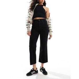 ASOS Jeans Black Cropped Stretch Straight Leg Raw Hem Denim Flared Size 8 NWT